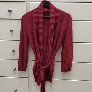 The Limited belted open sweater, red with sheen
